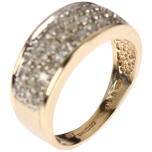 1305 - A modern 9ct gold diamond triple-row band ring, pave set with single-cut diamonds, total diamond con... 