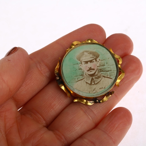 1308 - An early 20th century 9ct gold double-sided photo locket brooch, maker W&S, 33.6mm, 4.6g gross