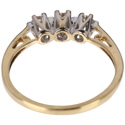 1315 - A modern 9ct gold three stone diamond ring, maker FH Ltd, claw set with modern round brilliant-cut d... 