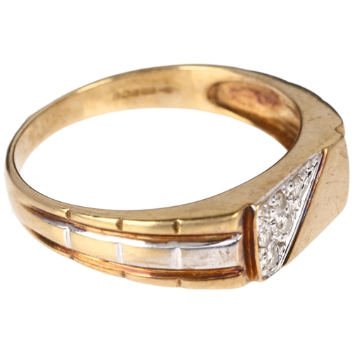 1316 - A modern 9ct gold diamond signet ring, maker HW, Sheffield 2006, pave set with modern round brillian... 