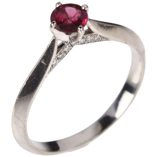 1321 - A platinum almandine garnet and diamond ring, claw set with round-cut garnet and single-cut diamond ... 