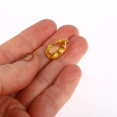 1325 - A modern 14ct gold citrine drop pendant, rub-over set with oval mixed-cut citrine, 21.7mm, 1.2g