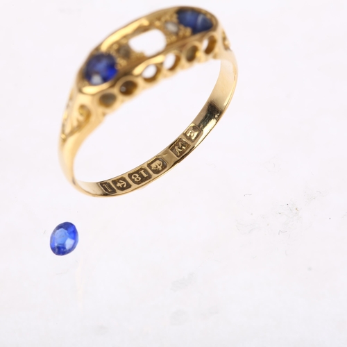 1326 - An early 20th century 18ct gold sapphire and diamond half hoop ring, maker EW, Birmingham 1910, sett... 