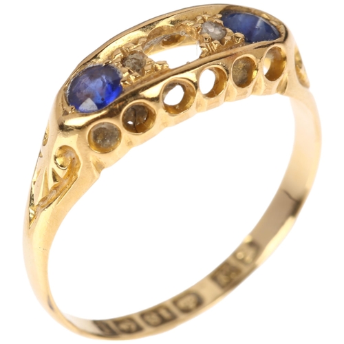 1326 - An early 20th century 18ct gold sapphire and diamond half hoop ring, maker EW, Birmingham 1910, sett... 