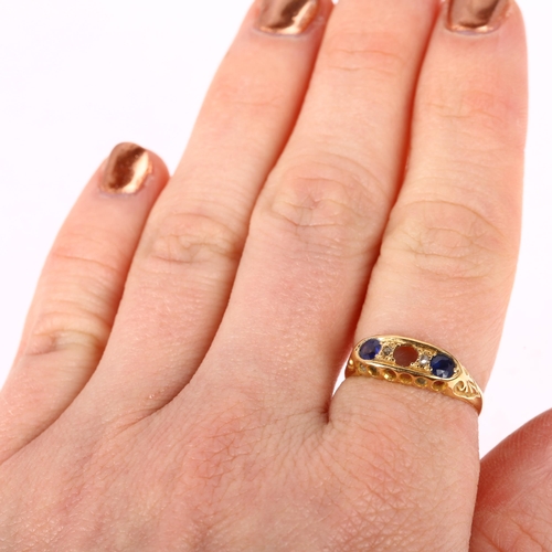 1326 - An early 20th century 18ct gold sapphire and diamond half hoop ring, maker EW, Birmingham 1910, sett... 