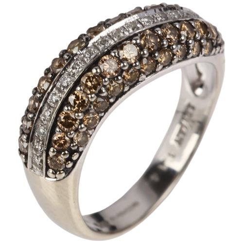 1329 - LE VIAN - a 14ct white gold chocolate diamond and diamond wave band ring, pave set with modern round... 