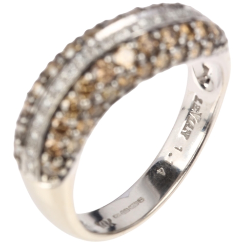 1329 - LE VIAN - a 14ct white gold chocolate diamond and diamond wave band ring, pave set with modern round... 