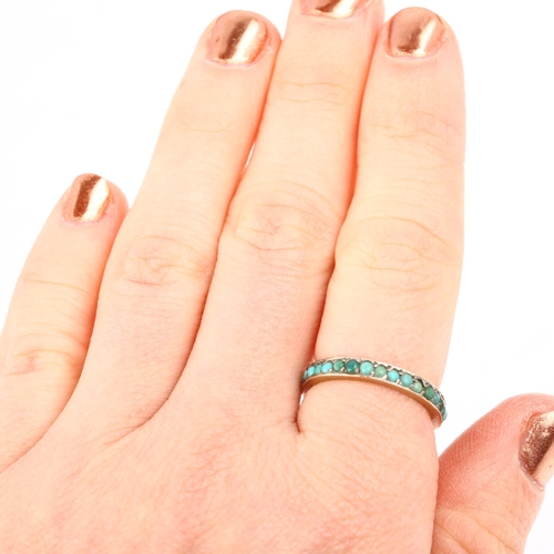 1332 - An Antique turquoise full eternity ring, set with round cabochon turquoise and rose metal settings i... 