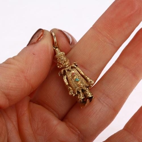 1336 - A mid-20th century 9ct gold figural articulated clown pendant, maker FM, London 1967, 36.2mm, 5.4g