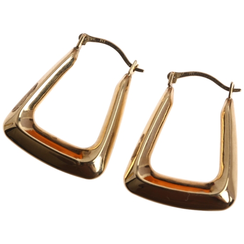 1349 - A pair of 9ct gold angular hoop earrings, with French lock fittings, 21.4mm, 0.7g