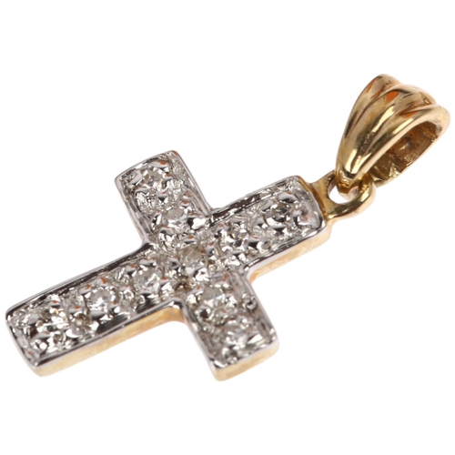 1350 - A modern 9ct gold diamond cross pendant, 16.1mm, 0.4g