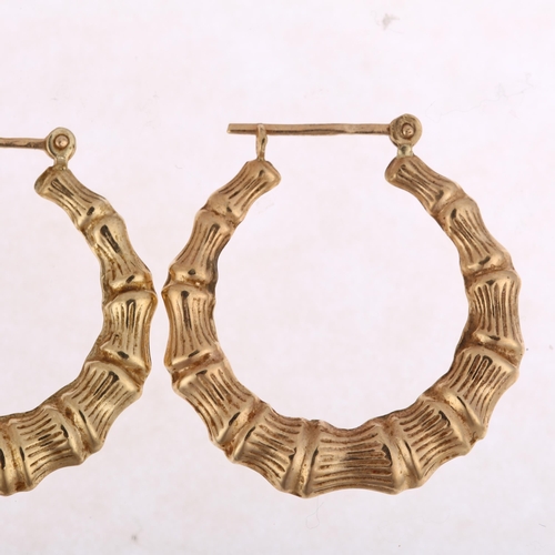 1354 - A pair of 9ct gold bamboo hoop earrings, with French lock fittings, 26.6mm, 2.2g