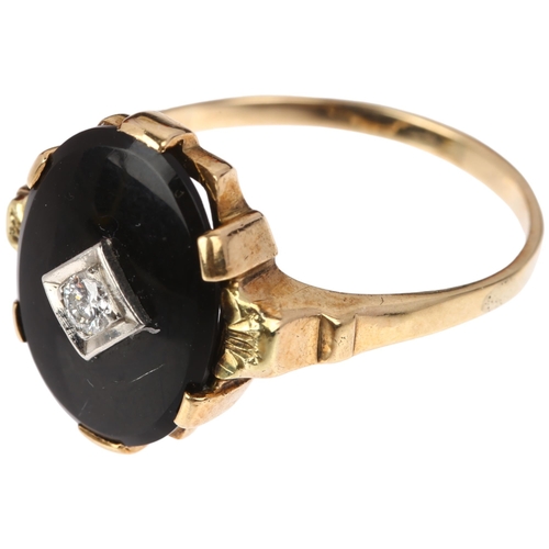 1356 - An American onyx and diamond dress ring, set with 0.1ct modern round brilliant-cut diamond, apparent... 