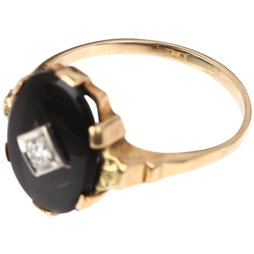 1356 - An American onyx and diamond dress ring, set with 0.1ct modern round brilliant-cut diamond, apparent... 