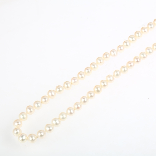 1363 - A single-strand cultured pearl bead necklace, 6.5mm pearls with 9ct white gold barrel clasp, 42cm, 2... 