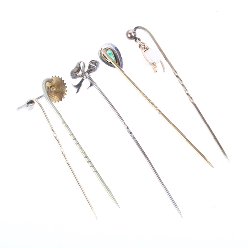 1369 - Various stickpins, including paste, 6.4g total