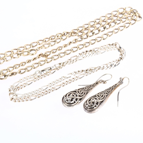 1380 - Various silver jewellery, comprising silver-gilt curb link chain necklace, 56cm, flat figaro link ne... 