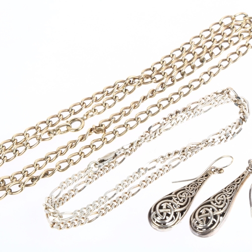 1380 - Various silver jewellery, comprising silver-gilt curb link chain necklace, 56cm, flat figaro link ne... 