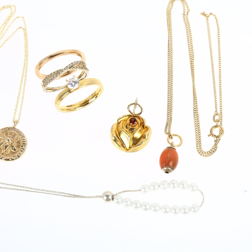 1381 - Various jewellery, including unmarked cubic zirconia ring, coral pendant necklace etc