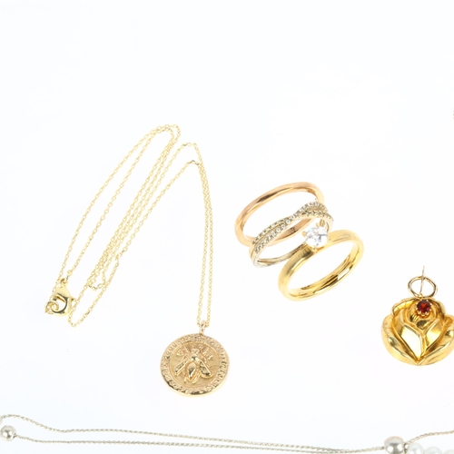 1381 - Various jewellery, including unmarked cubic zirconia ring, coral pendant necklace etc