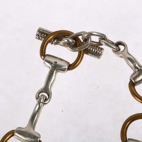 1384 - A Mexican sterling silver and brass horse snaffle link bracelet, 20cm, 28.4g