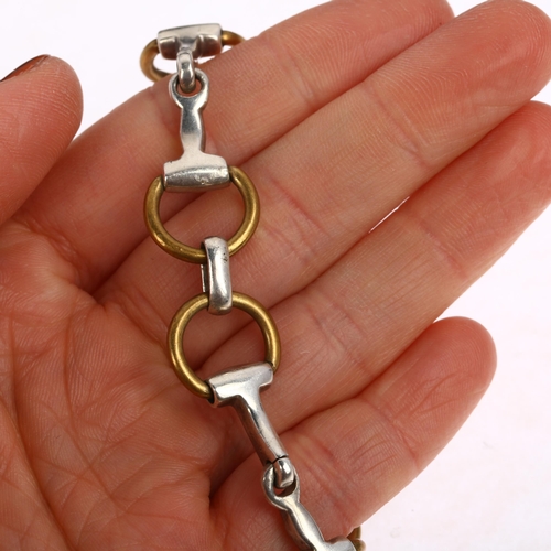 1384 - A Mexican sterling silver and brass horse snaffle link bracelet, 20cm, 28.4g