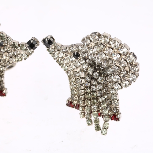 1396 - MONTY DON - a pair of chrome plated paste figural Poodle dog head clip-on earrings, 38.7mm, 29g