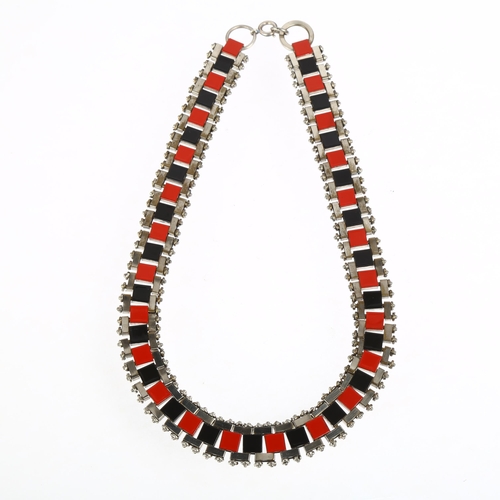 1404 - JAKOB BENGEL - an Art Deco red and black enamel Mauerwerk (brickwork) costume necklace, apparently u... 