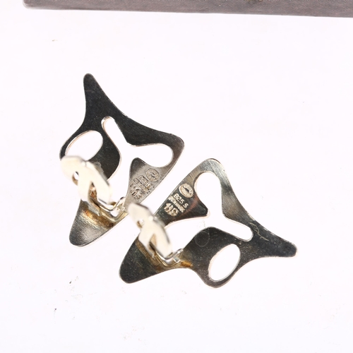 1412 - GEORG JENSEN - a pair of Danish modernist sterling silver abstract clip-on earrings, designed by Hen... 