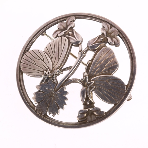 1413 - GEORG JENSEN - a late 20th century Danish stylised sterling silver 'moonlight blossom' brooch, desig... 