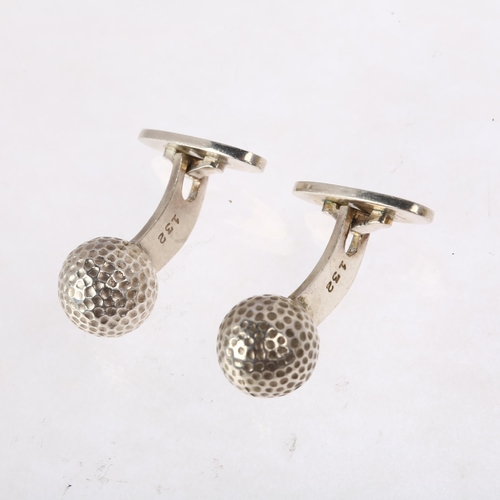 1414 - GEORG JENSEN - a pair of Danish sterling silver golf ball cufflinks, model no. 132, diameter 11mm, 1... 