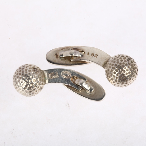 1414 - GEORG JENSEN - a pair of Danish sterling silver golf ball cufflinks, model no. 132, diameter 11mm, 1... 