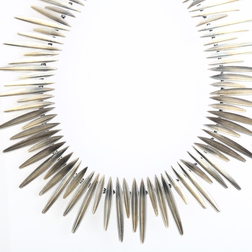 1416 - ANTON MICHELSEN - a Danish modernist sterling silver Grass collar necklace, designed by Eigil Jensen... 