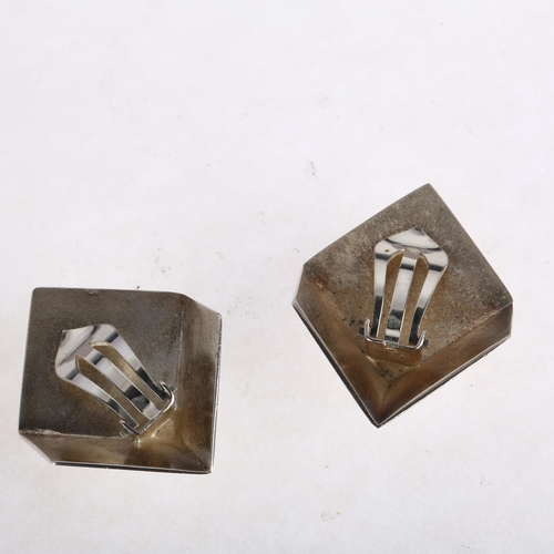 1418 - GEORG JENSEN - a pair of Danish modernist sterling silver and silver-gilt illusion geometric cube cl... 