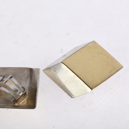 1418 - GEORG JENSEN - a pair of Danish modernist sterling silver and silver-gilt illusion geometric cube cl... 