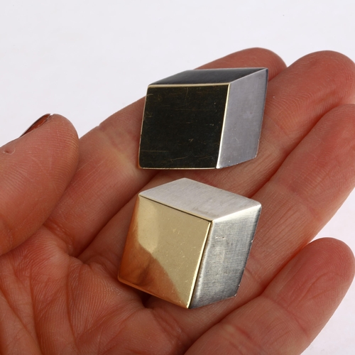 1418 - GEORG JENSEN - a pair of Danish modernist sterling silver and silver-gilt illusion geometric cube cl... 