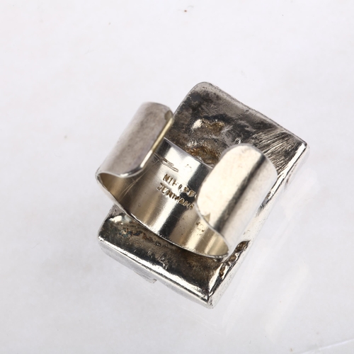 1420 - NIELSEN - a Danish brutalist silver plated abstract ring, setting height 28.8mm, size R, 24.8g