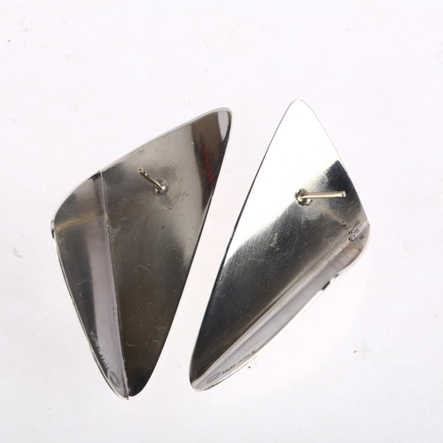 1421 - GEORG JENSEN - a pair of Danish modernist sterling silver geometric corner earrings, designed by Han... 