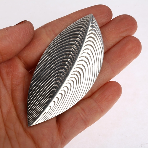 1423 - ANTON MICHELSEN - a large Danish modernist sterling silver  leaf brooch, designed by Eigil Jensen, 7... 