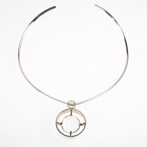 1426 - NIELS ERIK FROM - a heavy Danish modernist sterling silver rock crystal target pendant necklace, on ... 