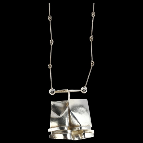 1428 - BJORN WECKSTROM for LAPPONIA - a large Finnish modernist sterling silver abstract pendant necklace, ... 