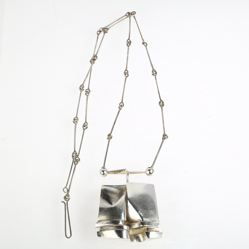 1428 - BJORN WECKSTROM for LAPPONIA - a large Finnish modernist sterling silver abstract pendant necklace, ... 