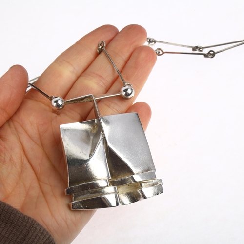 1428 - BJORN WECKSTROM for LAPPONIA - a large Finnish modernist sterling silver abstract pendant necklace, ... 