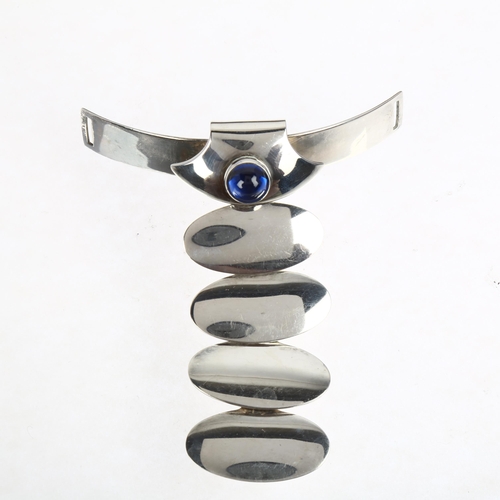 1429 - NIELS ERIK FROM - a Danish modernist sterling silver blue paste collar pendant, with 4 oval drops, h... 