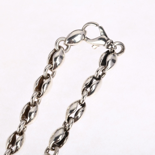 1432 - A heavy Scandinavian modernist sterling silver puff mariner link chain necklace, 42cm, 88.7g