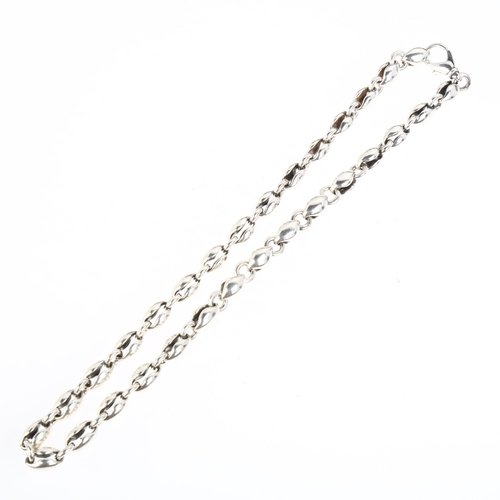 1432 - A heavy Scandinavian modernist sterling silver puff mariner link chain necklace, 42cm, 88.7g