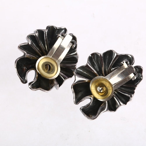 1435 - GEORG JENSEN - a heavy pair of Danish modernist sterling silver and silver-gilt fold clip-on earring... 