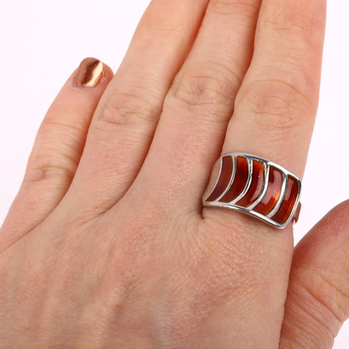 1436 - DAVID ANDERSEN - a Norwegian modernist sterling silver and red enamel torque ring, circa 1960s, chev... 