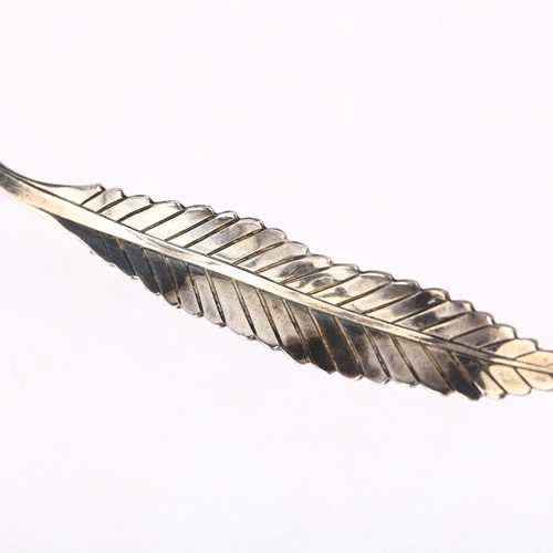 1441 - ANTON MICHELSEN - a Danish modernist sterling silver leaf brooch, circa 1960s, 69.2mm, 4.6g