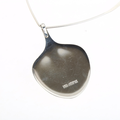 1443 - DAVID ANDERSEN - a large Norwegian modernist sterling silver leaf pendant necklace, on original ster... 